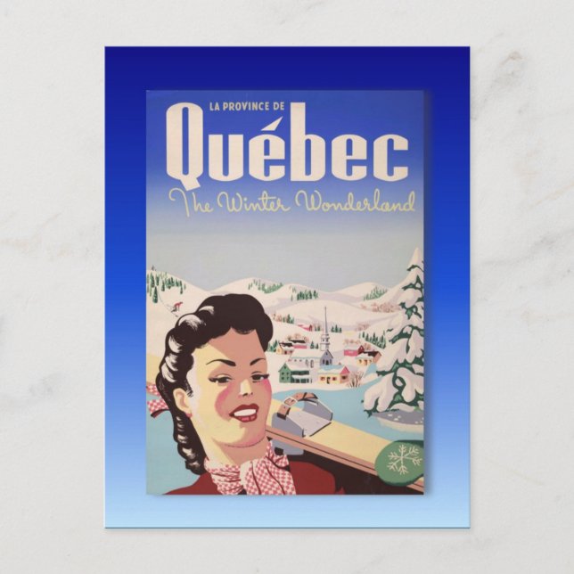 Postal Poster de esquí de época, Quebec (Anverso)