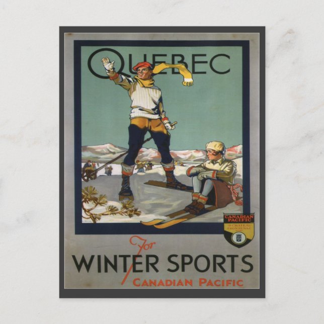 Postal Poster de esquí de época, Quebec (Anverso)