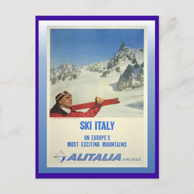 Postal Poster de esquí de época, Ski Italy, Alitalia (Anverso)