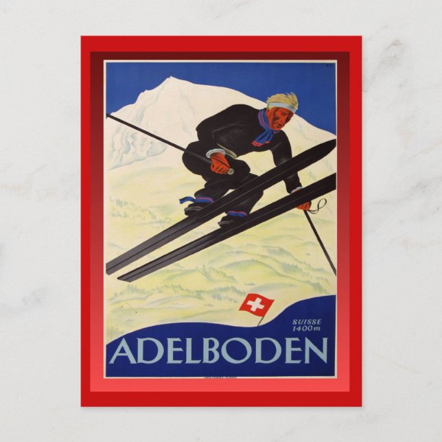 Postal Poster de esquí de época, Suiza, Adelboden (Anverso)