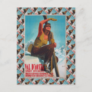 Postal Poster de esquí de época, Val d'Aosta, Italia