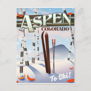 Postal Poster de esquí de estilo vintage Aspen Colorado.