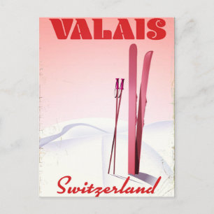 Postal póster de esquí de estilo vintage de valais Suiza