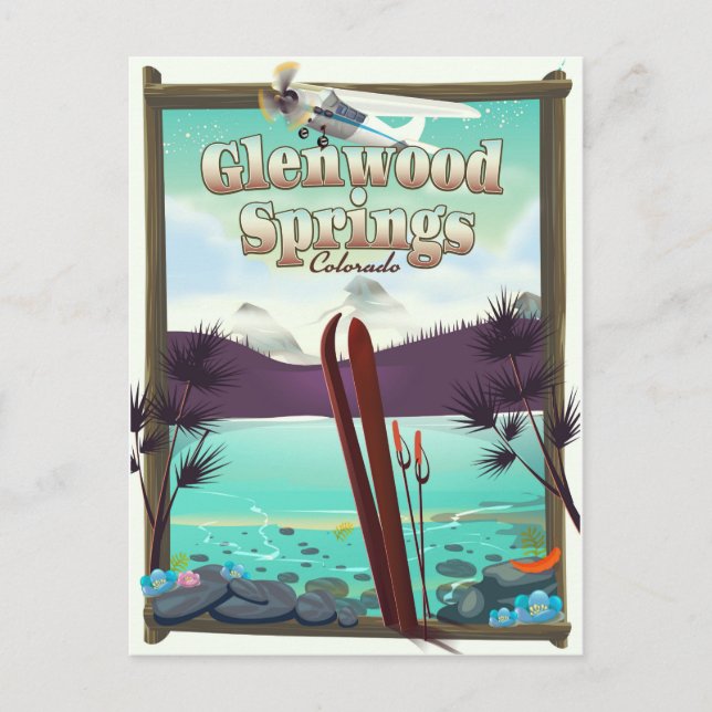 Postal Poster de esquí de Glenwood Springs Colorado. (Anverso)