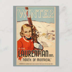 Postal Poster de esquí de invierno de época