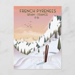 Postal Poster de esquí de los Pirineos franceses