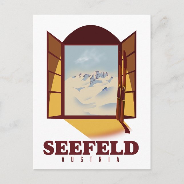 Postal Poster de esquí de Seefeld Austria (Anverso)