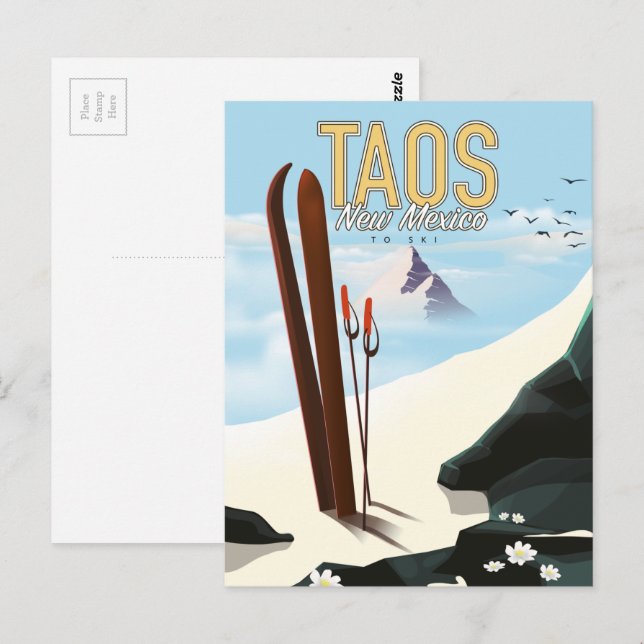 Postal Poster de esquí de Taos New Mexico (Anverso / Reverso)
