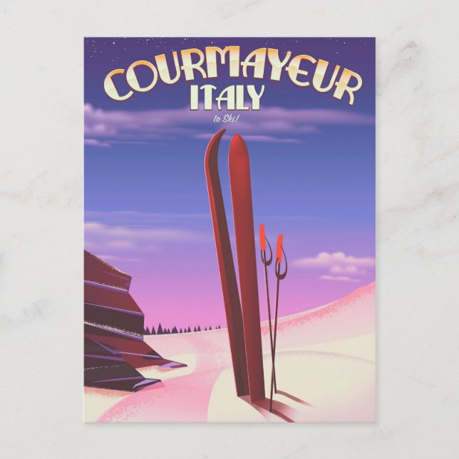 Postal Poster de esquí italiano Courmayeur (Anverso)