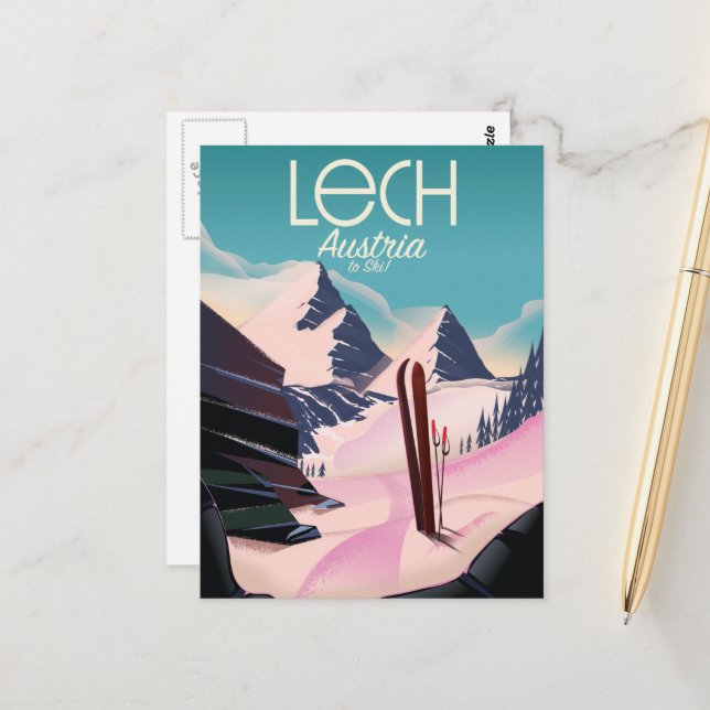 Postal Póster de esquí Lech Austria. (Anverso/Reverso In Situ)
