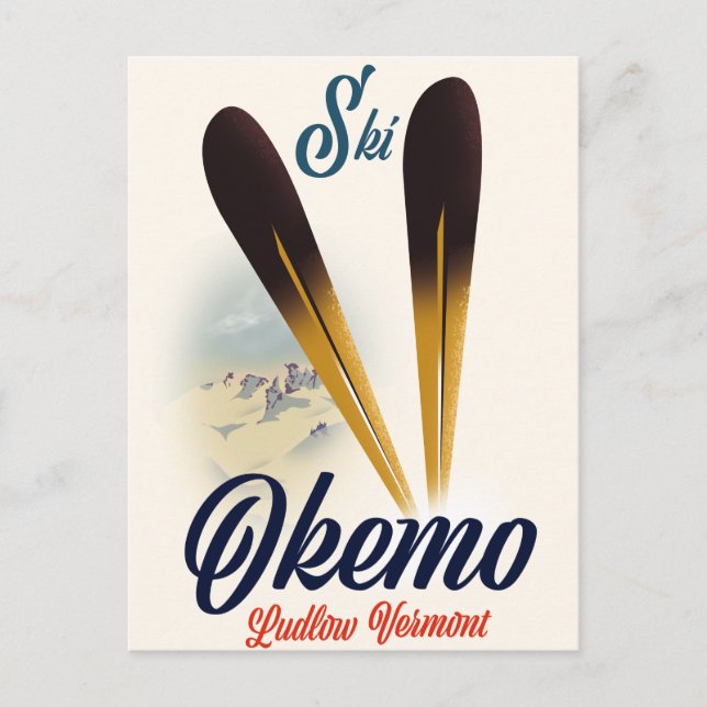 Postal Poster de esquí Okemo Ludlow Vermont (Anverso)