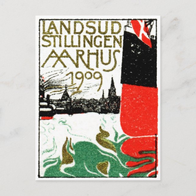 Postal poster de exposición de Aarhus Dinamarca 1909 (Anverso)