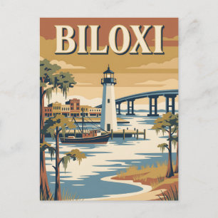 Postal Póster de faro de la costa del Golfo de Biloxi Mis