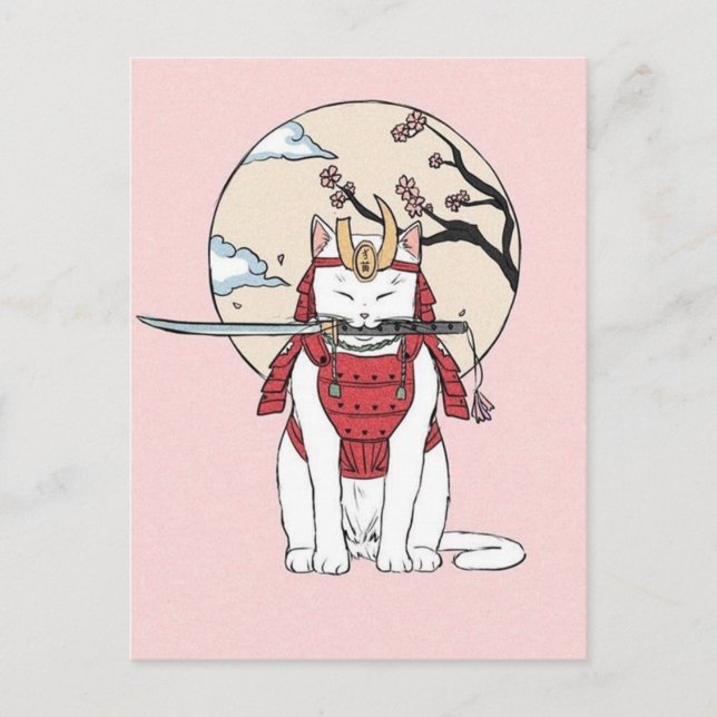 Postal Poster de gatos Sakura Samurai (Anverso)