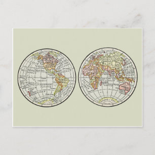 Postal Póster de Globo de Mapa Mundial de 1916 Vintage He