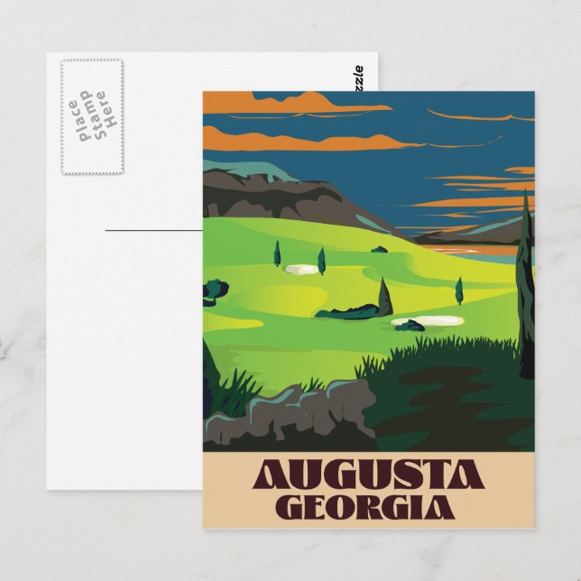 Postal Póster de golf de Augusta Georgia (Anverso / Reverso)