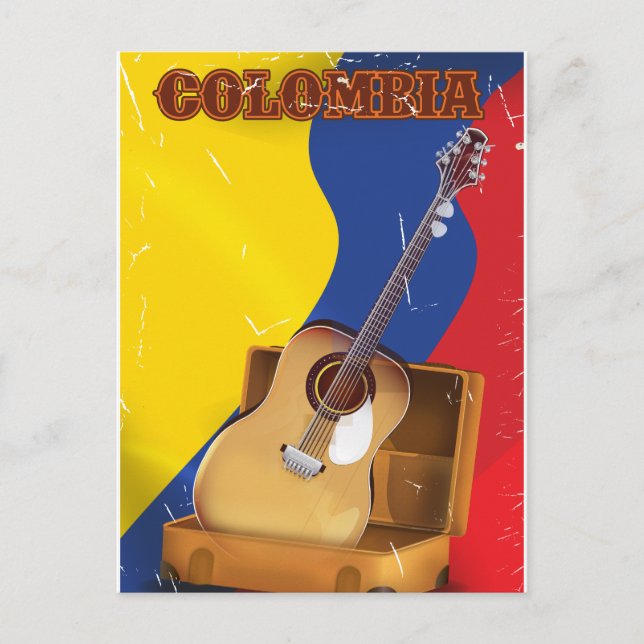 Postal Poster de guitarra de vacaciones de Colombia (Anverso)