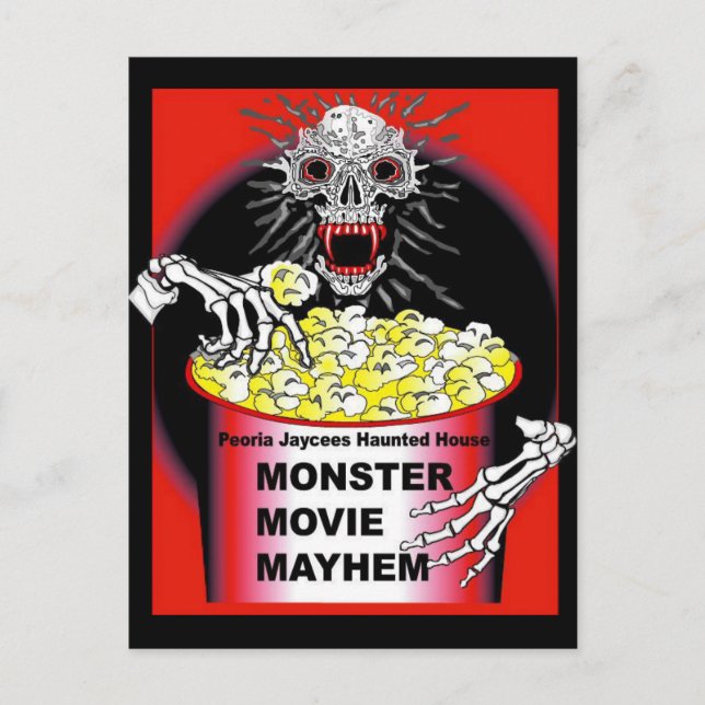 Postal Póster de Halloween Esqueleto Comiendo Palomitas d (Anverso)