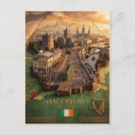 Postal Póster de ilustración de mapa 3D de Waterford Irla