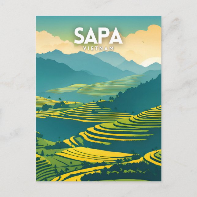 Postal Poster de ilustracion de Vietnam de Sapa (Anverso)