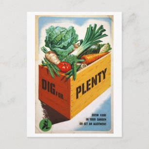 Postal poster de jardinería de época "Dig for Plenty"