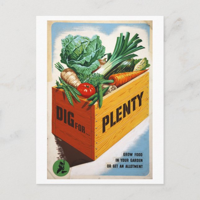 Postal poster de jardinería de época "Dig for Plenty" (Anverso)