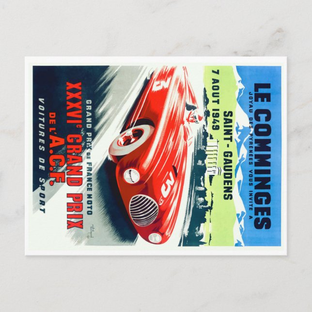 Postal poster de la Carreras del Gran Premio de Francia d (Anverso)