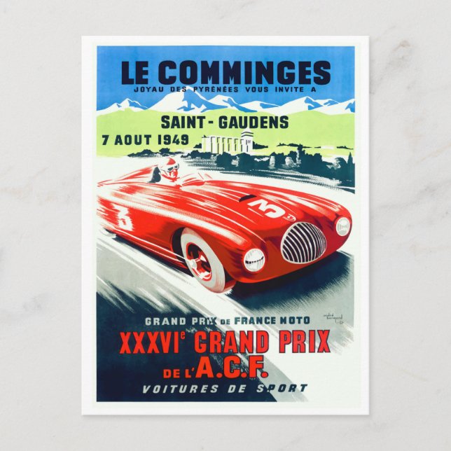 Postal poster de la Carreras del Gran Premio de Francia d (Anverso)