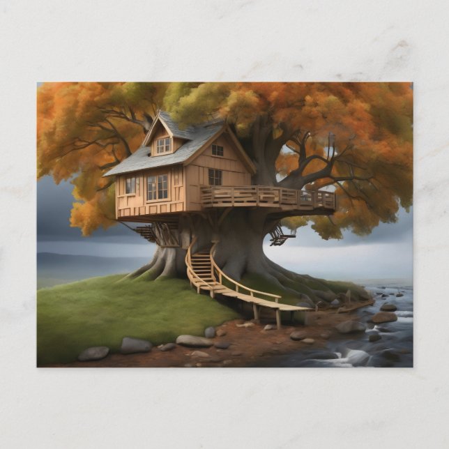 Postal Poster de la casa de árbol redonda (Anverso)