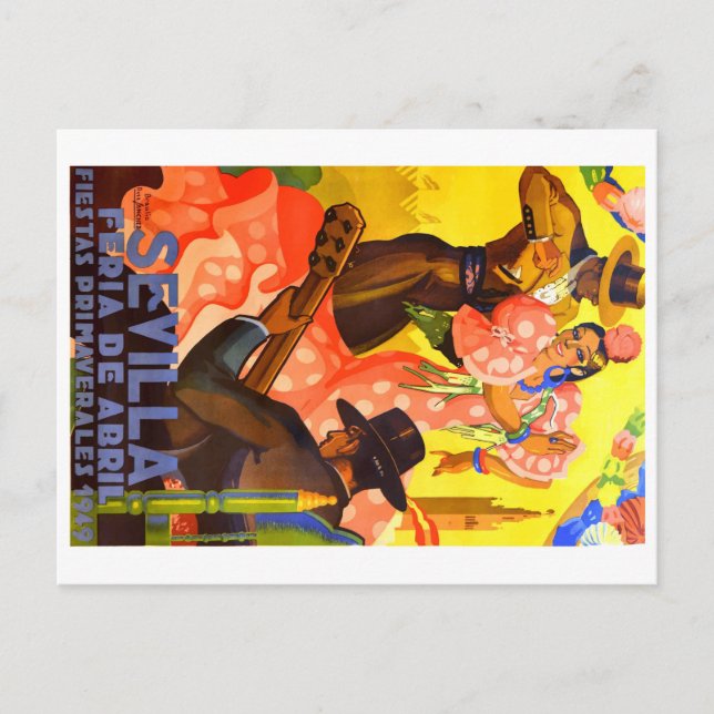 Postal Poster de la Feria de Abril de Sevilla 1949 (Anverso)
