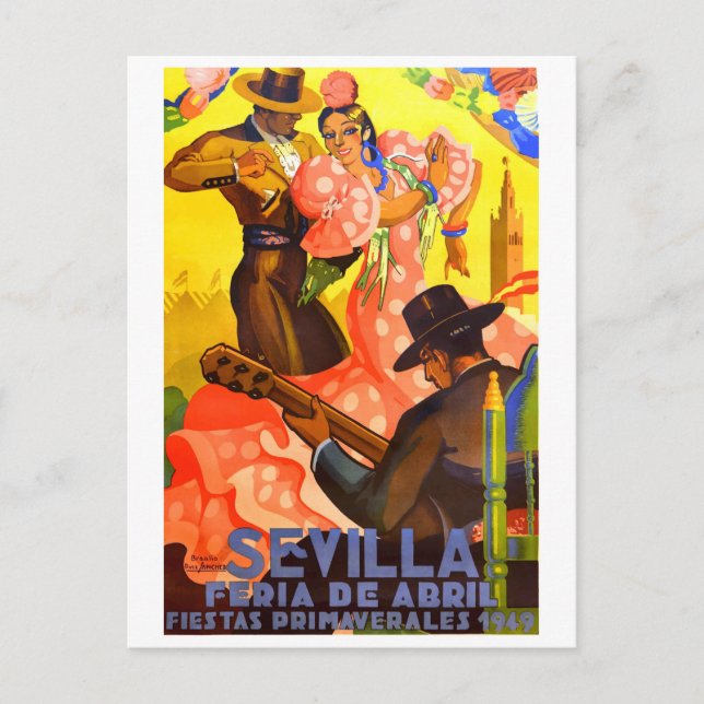 Postal Poster de la Feria de Abril de Sevilla 1949 (Anverso)