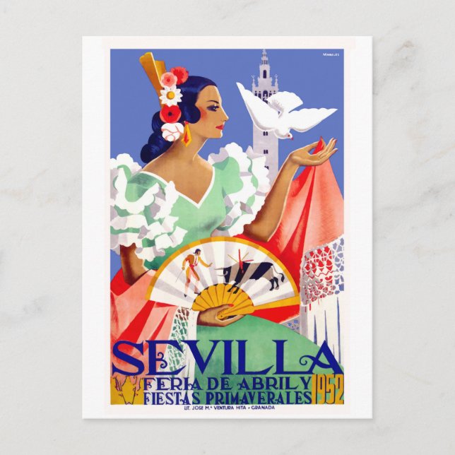 Postal poster de la Feria de Abril de Sevilla 1952 (Anverso)