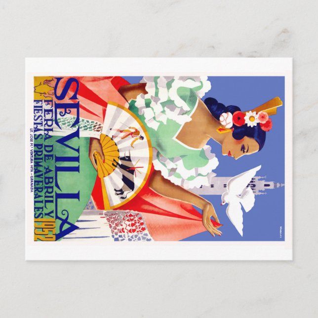 Postal poster de la Feria de Abril de Sevilla 1952 (Anverso)