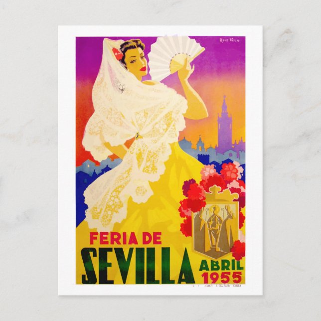 Postal Poster de la Feria de Abril de Sevilla 1955 (Anverso)
