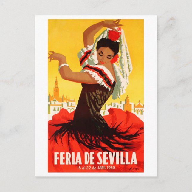 Postal Poster de la Feria de Abril de Sevilla 1959 (Anverso)