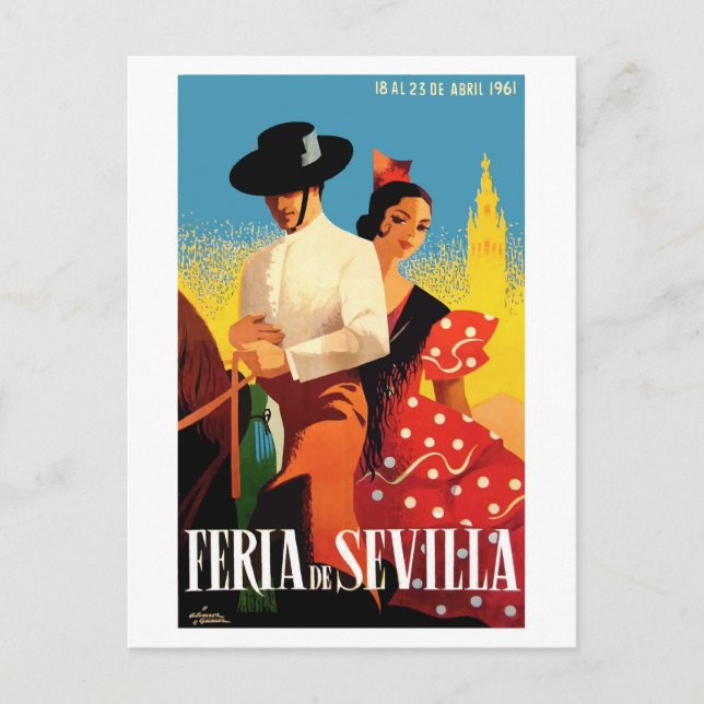 Postal Poster de la Feria de Abril de Sevilla 1961 (Anverso)