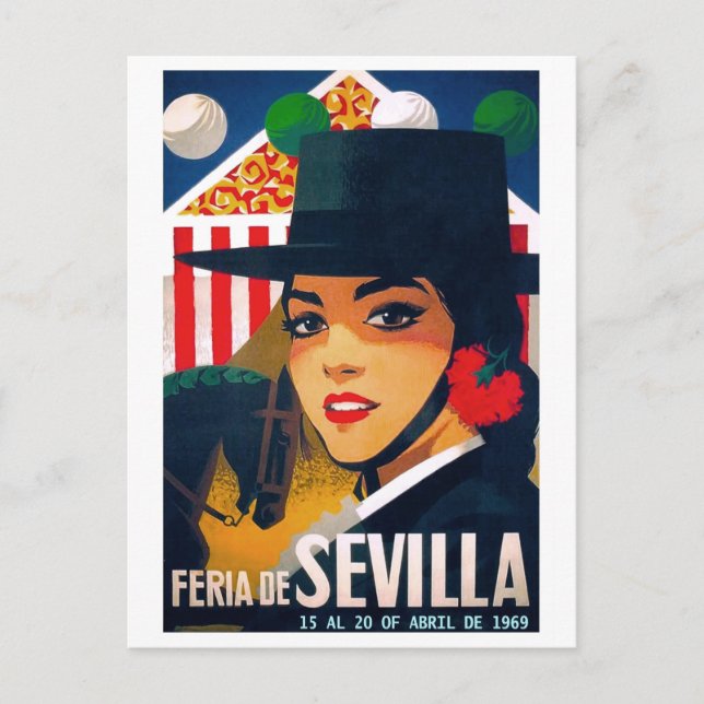 Postal Poster de la Feria de Abril de Sevilla 1969 (Anverso)