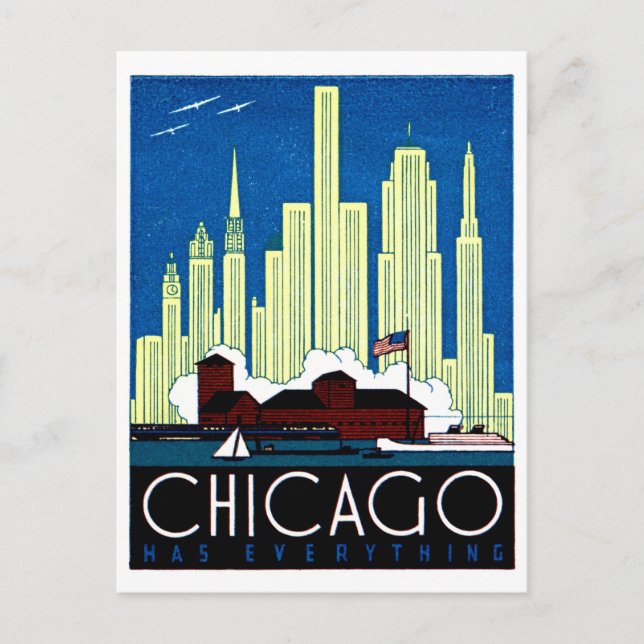 Postal poster de la visita a Chicago en 1930 (Anverso)