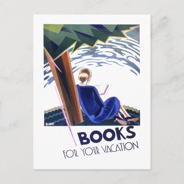 Postal Poster de lectura "Libros para sus vacaciones" vin (Anverso)