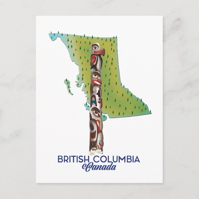 Postal Póster de mapa de Columbia Británica Canadá. (Anverso)