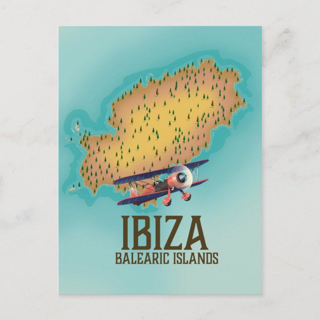 Postal Poster de mapa de las islas Baleares de Ibiza (Anverso)
