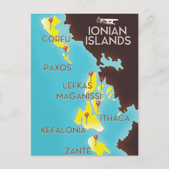 Postal Póster de mapa de las Islas Jónicas. (Anverso)