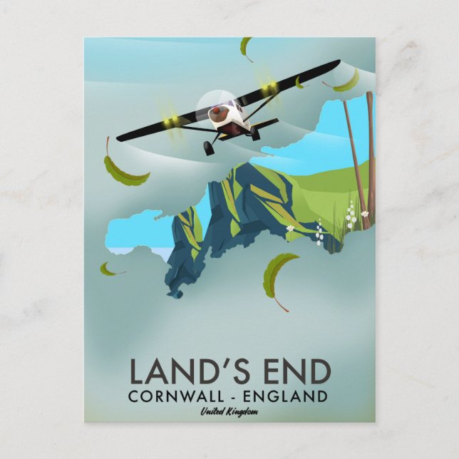 Postal Póster de mapa de viaje de Land's End Cornwall (Anverso)