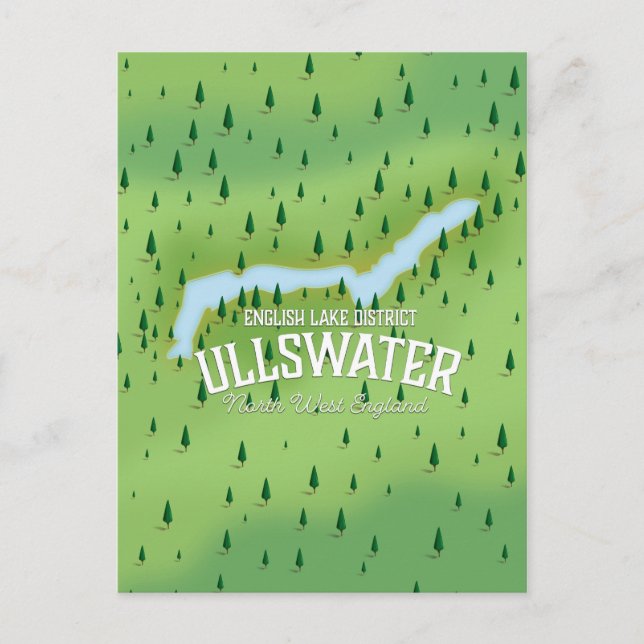 Postal Póster de mapa de viaje del lago Ullswater. (Anverso)