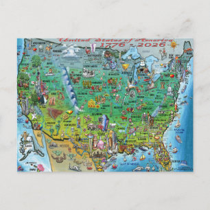 Postal Póster de mapa divertido de Estados Unidos de Amér