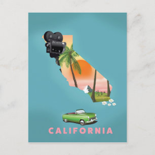 Postal Póster de mapa ilustrado de California