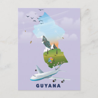 Postal Póster de mapa ilustrado de Guyana