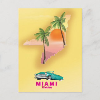 Postal Póster de mapa ilustrado de Miami Florida