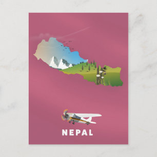 Postal Póster de mapa ilustrado de Nepal