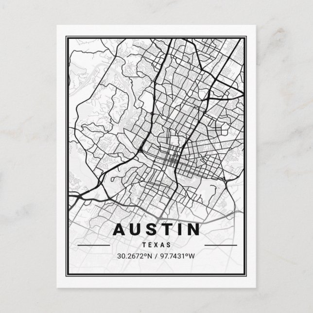 Postal Poster de mapas de ciudades de viaje de Austin Tex (Anverso)